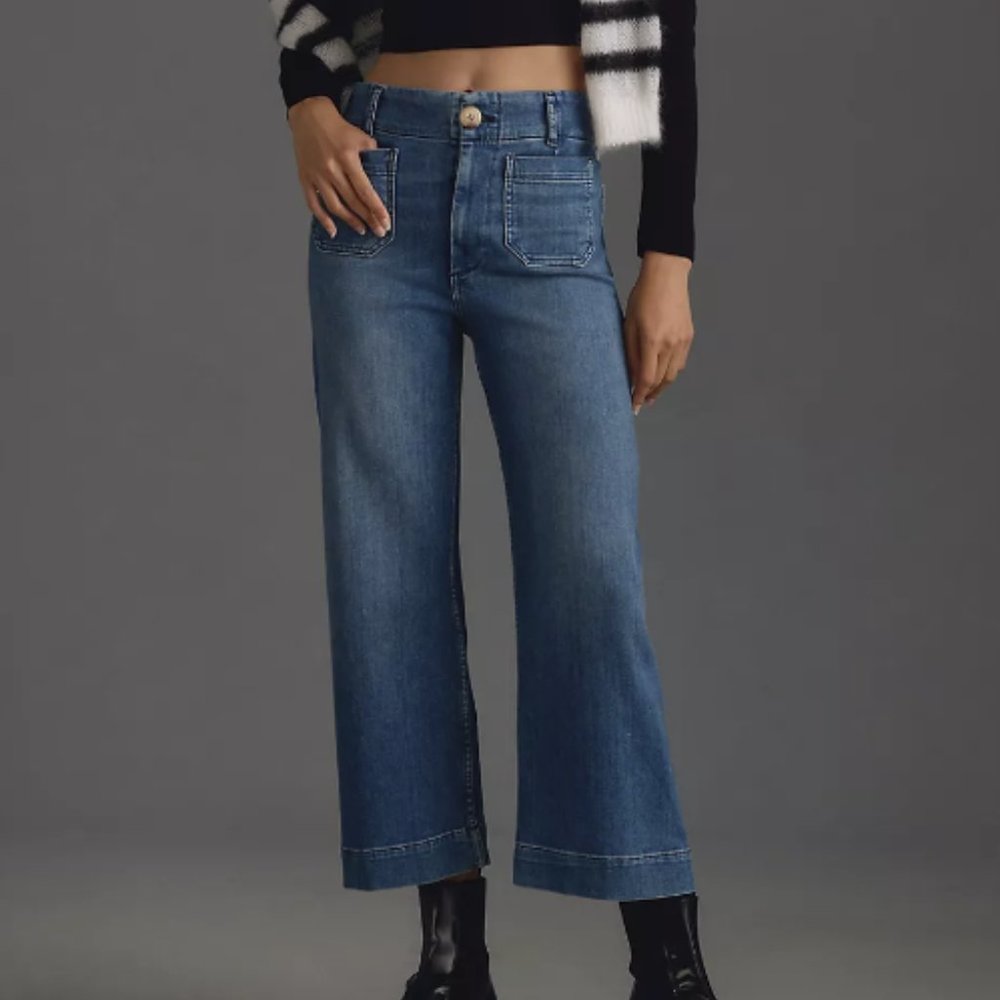 Colette Denim Cropped Wide-Leg Jeans by Maeve 30P NWT